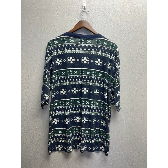 Vintage All Over Print Shirt Southwest Aztec Green Blue American Basics Tee XL - Picture 7 of 9